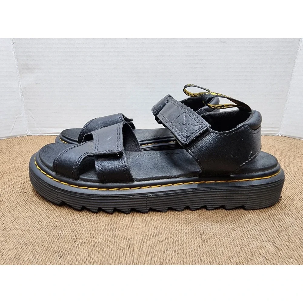 Dr Martens Kids Vossie J Black Leather Chunky Sandals Size 4 US SoftWair
